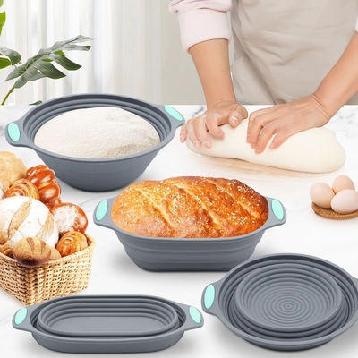 Dobra cena. Premium Silicone Sourdough Bread Proofing & Baking Basket Set - Includes Oval & Round Foldable Bowls (9.5 Inch) - Oven & Dishwasher Safe, Gifts For Artisan Bakers w Internecie