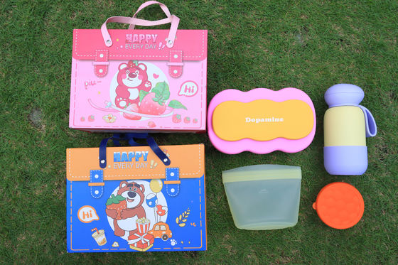 Zestaw prezentowy do lunchu Macaron Silikonowy – podzielony pojemnik bento, butelka ze stali nierdzewnej 304, silikonowa torba na żywność i pojemnik do przechowywania, ekologiczna zastawa stołowa na święta