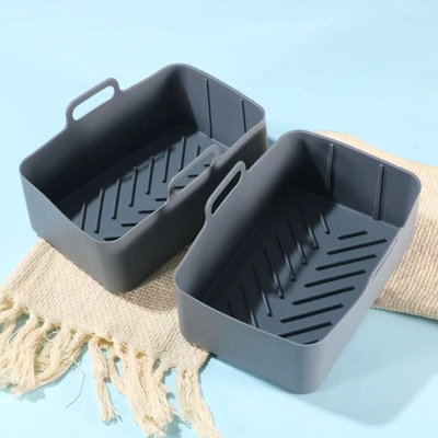 Dobra cena. Fryer z powietrzem silikonowy prostokątny do jedzenia podwójny, wielokrotnie używalny Fryer z powietrzem garnek zamienny tacka do piekarni wkład koszykówki w Internecie