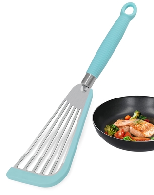 Dobra cena. Spatula z szczelinami elastyczna ze stali nierdzewnej z silikonowym górnym miękkim krawędziem Spatula z szczelinami Turner Spatula z rybami w Internecie