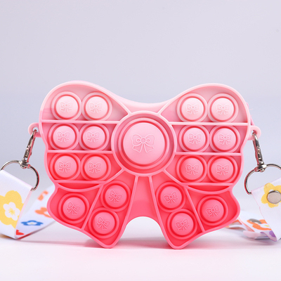 Fidget Pop Purse Bow Girls Purse Paschal Gift Sensory Fidget Toy Silicone Cross Body Kids Purse Pencil Case Makeup Bag