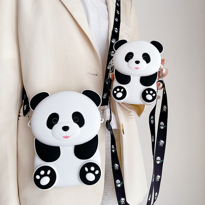 Dobra cena. Panda Durable Compact Silicone Coin Bag With Zip Closure Crossbody Shoulder Bag Coin Wallet Bag Szkołowe artykuły biurowe w Internecie