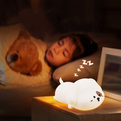 Światło nocne dla dzieci Śliczne silikonowe szczenięce światło nocne z 2 poziomami jasności 7 kolorystyczne Kawaii dotykowa lampa do sypialni