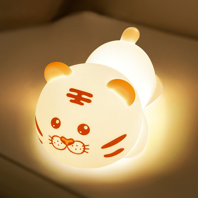 Cute Tiger Silicone Night Light LED Novelty Lamp 3 Level Dimmable Nursery Nightlight USB Wielkoładowalny Timing Sleep Lamp