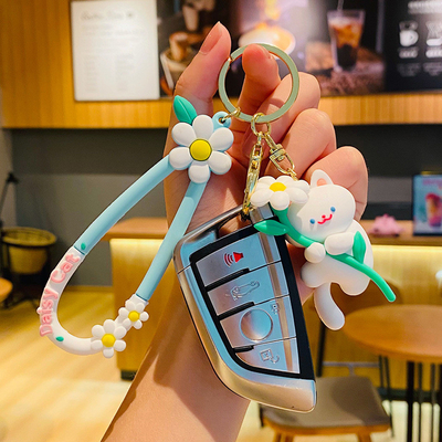 Dobra cena. Zindywidualizowany silikonowy łańcuch do kluczy Akcesoria Kwiat kota Cute Cartoon Soft Silicone Keychain Charms w Internecie