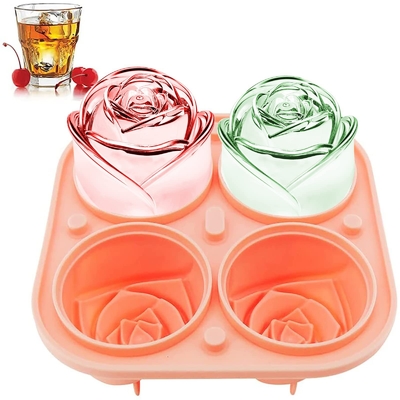 Rose Ice Cube Mould,Bongpuda Silicone Ice Cube Tray,4 Cavity Silicone Rose Ice Ball Maker,Easy Release,Do Chilling Cocktails, Whisky, Bourbon And Juice Drinks