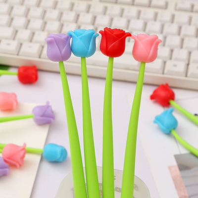 Zabawne żywe długopisy kwiatowe, Creative Gel Ink Silicone Flower Pen Bulk, 0,5 mm długopis do pisania dla biura szkolnego Dom, nauczycielki, studentki, zapasy na imprezy, 6 sztuk/zestaw (kwiecień i zwierzęta)