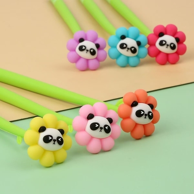 Pióra kwiatowe Panda Pióro kulkowe różowe Kreatywne płynne czarne 0,5 mm gel atrament Pióro rolkowe dla dziewczynek Kobiety, artykuły do dekoracji biurowej i szkolnej
