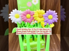 Pióro do pisania, 12 sztuk, czarny atrament o kształcie kwiatu o średnicy 0,5 mm